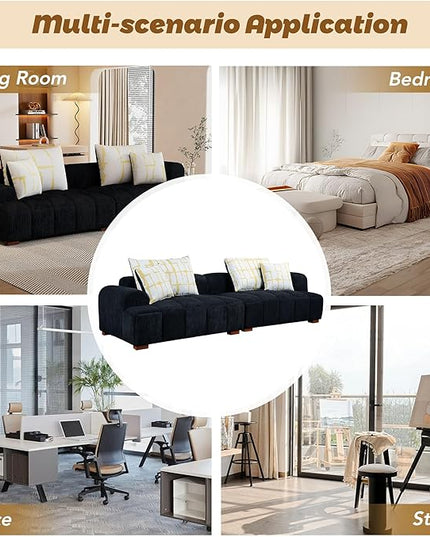 104" 4 Seaters Cloud Modular Corduroy Upholstery Sectional, Modern Living Room Upholstered Furniture Deep Seat Sofa & Couch with 4PCS Pillows and Rubber Wood Legs for Home Office Apartment, Black - LeafyLoom
