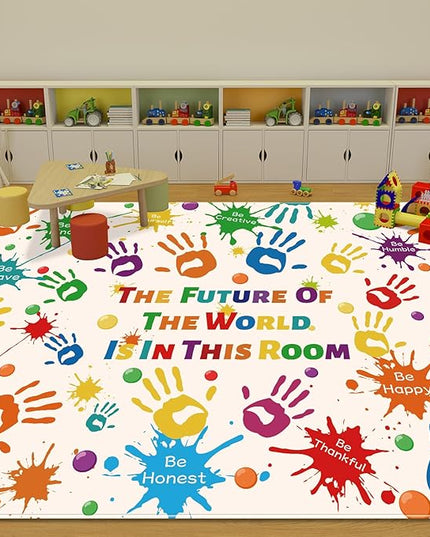 Colorful Kids Rug, Washable Rug for Kids, Handprints Area Rugs for Kids Bedroom, Non-Slip Play Mat Ultra Soft Thick Indoor Plush Rugs for Playroom Classroom Nursery Decor (9'2" X 6'7") - LeafyLoom