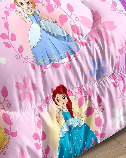 Princess Bedding Full Size Comforter Sets for Girls Bedroom Decor Pink Princess Full Quilt Set with 2 Pillowcases Cute Princess Comforter Set Girls Gifts - LeafyLoom