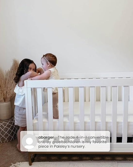 Delta Children Jade 4-in-1 Convertible Crib - Greenguard Gold Certified, Bianca White/Bronze - LeafyLoom