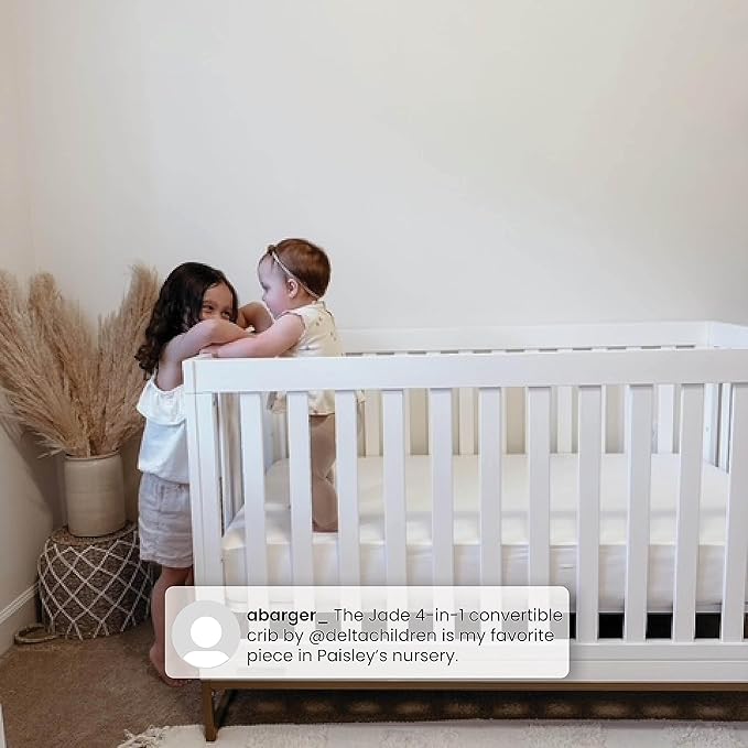 Delta Children Jade 4-in-1 Convertible Crib - Greenguard Gold Certified, Bianca White/Bronze - LeafyLoom