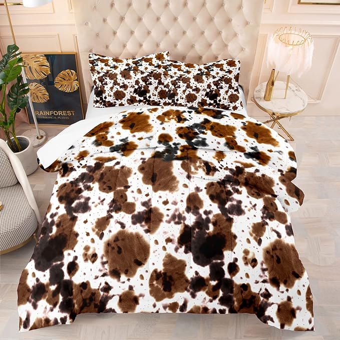 Tailor Shop Cow Print Bedding Sets,Kids Twin Bedding Set,Cow Print Comforter Set for Boys Teens Girls,Black White Queen Soft Microfiber Cowhide Bedding Set with 1 Comforter and 1 Pillowcases… - LeafyLoom