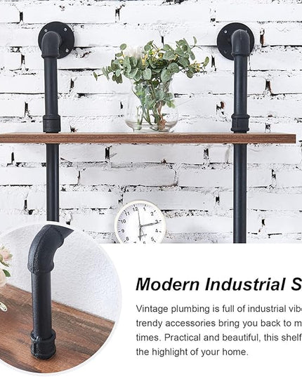 HOMBAZAAR Industrial Bookshelf, 7-Tier Industrial Pipe Bookshelf, Wall Mounted Ladder Shelves with Metal Frame for Home Office, Living Room, Oak Brown - LeafyLoom