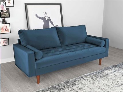 S5456 Mid Century Modern Velvet Upholstered Tufted Living Room Sofa, 69.68", Prussian Blue - LeafyLoom