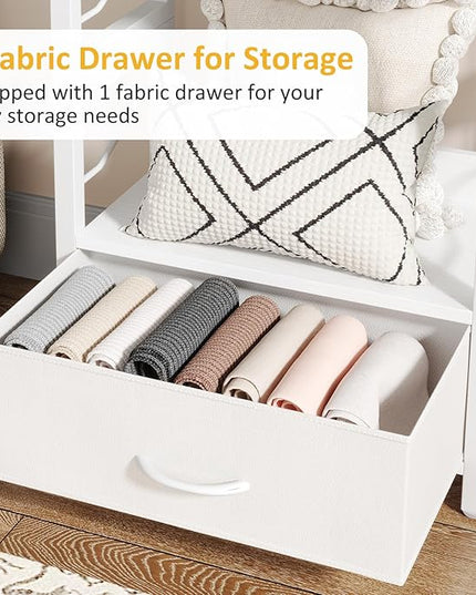 Small Bookshelf with Drawer - 4-Tier Wood Book Shelf Industrial Narrow Bookcase Storage Organizer Metal Stackable Shelves for Desktop Bedroom Living Room Home Office (White) - LeafyLoom