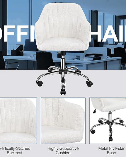 Yaheetech Office Desk Chair Height Adjustable Task Chairs Modern Office Chair Makeup Chair 360° Swivel Computer Chair Mid Back Chair Living Room Chairs with Arms&Stainless Base Accent Ivory - LeafyLoom