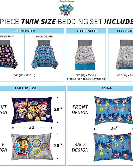 Franco Kids Bedding Super Soft Comforter and Sheet Set with Sham, 5 Piece Twin Size, Paw Patrol Movie - LeafyLoom