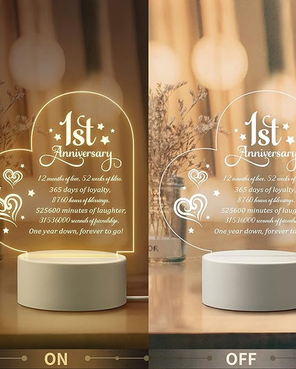 1st Anniversary Romantic Gifts for Him Her, 1 Year Anniversary Valentines Gifts for Boyfriend Girlfriend, One Year Paper Anniversary Night Light Gifts for Wife Husband Couple - LeafyLoom