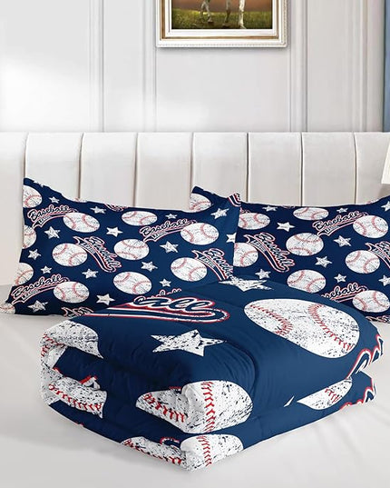 3D Baseballs Comforter Full Size,Blue Baseball Kids Comforter Set,3Pcs Bedding Set Printed Comforter with 2 Pillowcases,Down Alternative,Soft and Lightweight,for All Seasons - LeafyLoom