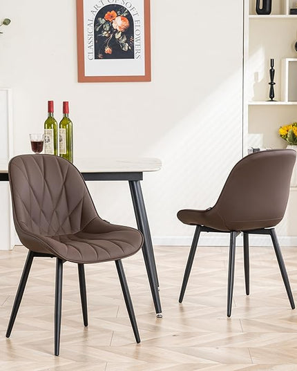 YOUNIKE Dining Chairs Set of 2, Espresso DarkBrown Modern Kitchen Chairs with Adjustable Feet, Mid Century Faux Leather Upholstered Dining Room Chairs, 300LBS Support Elegant Dinning Chairs - LeafyLoom