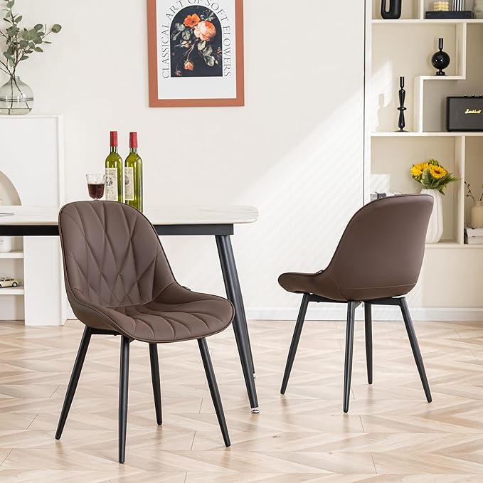 YOUNIKE Dining Chairs Set of 2, Espresso DarkBrown Modern Kitchen Chairs with Adjustable Feet, Mid Century Faux Leather Upholstered Dining Room Chairs, 300LBS Support Elegant Dinning Chairs - LeafyLoom