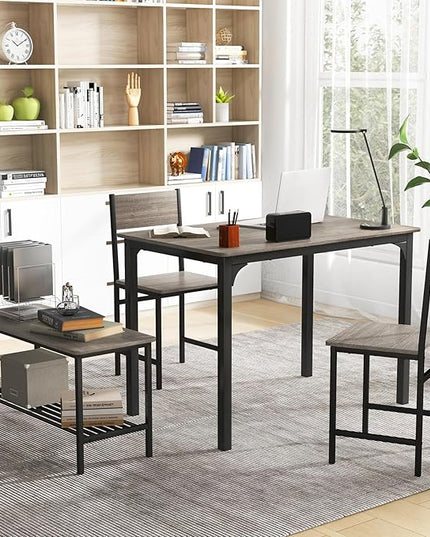 Dining Table Set for 4, Dinette Set w/Bench & Chairs, 2-Person Kitchen Table and Chairs w/Metal Frame & Storage Rack, Space-Saving Kitchen Table w/Bench for Apartment (Grey), Small - LeafyLoom