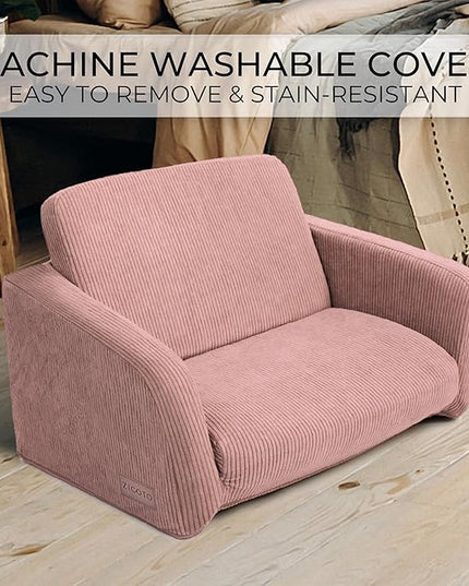 ZICOTO Comfy Kids Chair for Toddler - Stylish 2 in 1 Lounger Made of Memory Foam Easily Unfolds Into a Soft Baby Couch to Nap On - Modern Fold Out Sofa for The Little Ones - LeafyLoom