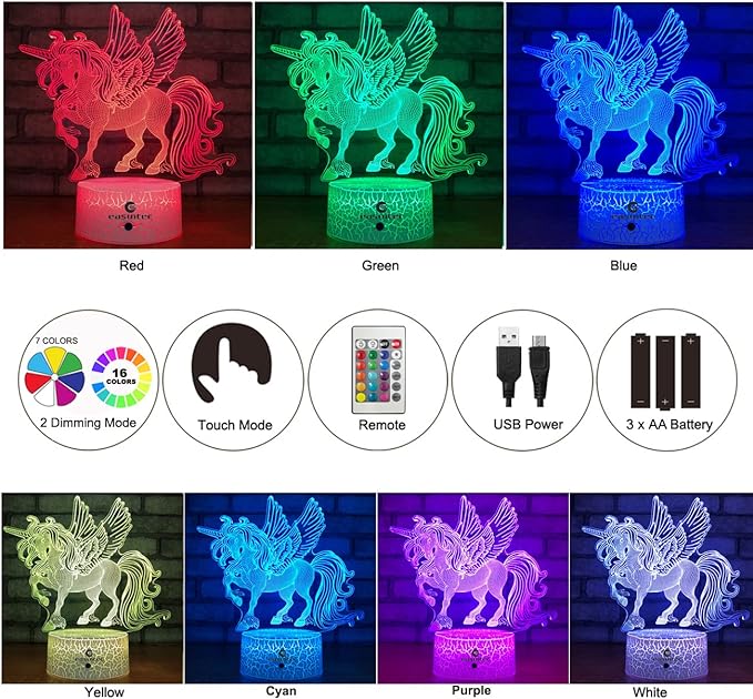 easuntec Unicorn Gifts Night Lights for Kids with Remote & Smart Touch 7 Colors + 16 Colors Changing Dimmable Unicorn Toys 1 2 3 4 5 6 7 8 Year Old Girl Gifts (Unicorn 16WT) - LeafyLoom