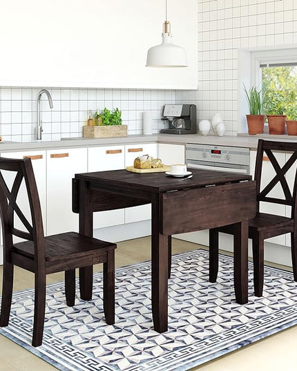Dining Room Table Set for 2, 3-Piece Wood Kitchen Table Set with Drop Leaf and 2 X-back Chairs, Breakfast Nook Dining Table Set for Small Place, Espresso - LeafyLoom