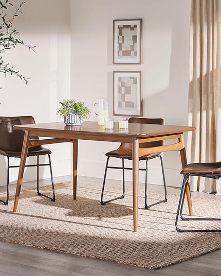 Walker Edison Mid-Century Modern Solid Wood Tapered-Leg Dining Table, 59 Inch, Walnut - LeafyLoom