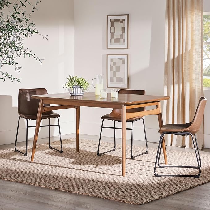 Walker Edison Mid-Century Modern Solid Wood Tapered-Leg Dining Table, 59 Inch, Walnut - LeafyLoom