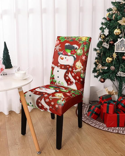 U'Artlines Christmas Chair Covers Set of 4, Removable Washable Merry Christmas Dining Chair Seat Covers Stretch Protector Slipcovers for Dining Room Kitchen Holiday Party Decor, Snowman UArtlines