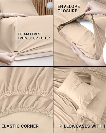 Utopia Bedding Twin Bed Sheets Set - 3 Piece Bedding - Brushed Microfiber - Shrinkage and Fade Resistant - Easy Care (Twin, Beige) - LeafyLoom