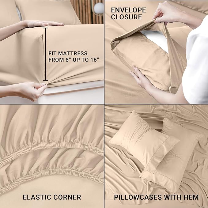 Utopia Bedding Twin Bed Sheets Set - 3 Piece Bedding - Brushed Microfiber - Shrinkage and Fade Resistant - Easy Care (Twin, Beige) - LeafyLoom