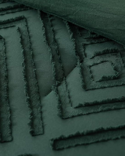 King Size Comforter Set Dark Green, Boho Bedding Christmas Comforters & Sets 3 Pieces, All Season Soft and Lightweight Forest Green Bed Set (104x90In Comforter & 2 Pillowcases) - LeafyLoom