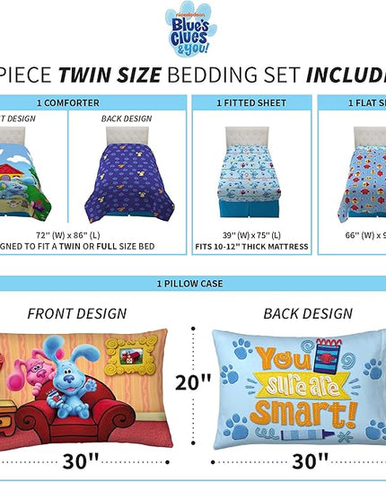 Franco Kids Bedding Super Soft Comforter and Sheet Set, 4 Piece Twin Size, Blues Clues - LeafyLoom