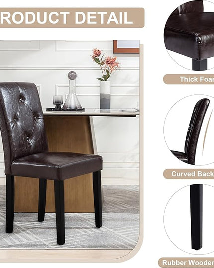 VECELO Upholstered Dining Chairs Set of 6 Modern PU Leather and Solid Wood Legs & High Back, Parsons for Kitchen/Living Room-Coffee - LeafyLoom