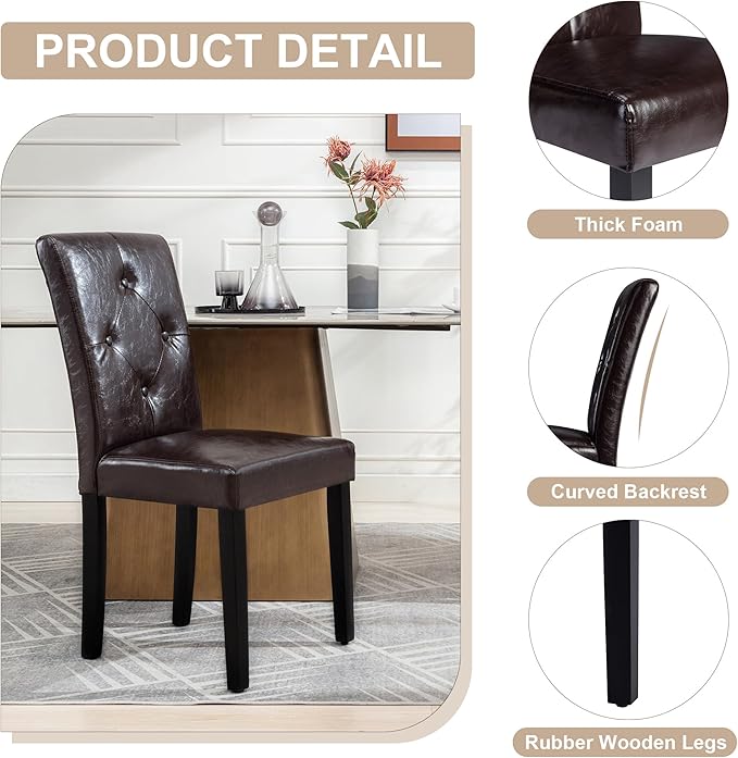 VECELO Upholstered Dining Chairs Set of 6 Modern PU Leather and Solid Wood Legs & High Back, Parsons for Kitchen/Living Room-Coffee - LeafyLoom