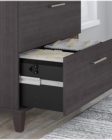 Bush Furniture Somerset 2 Drawer Lateral File Cabinet in Storm Gray - LeafyLoom