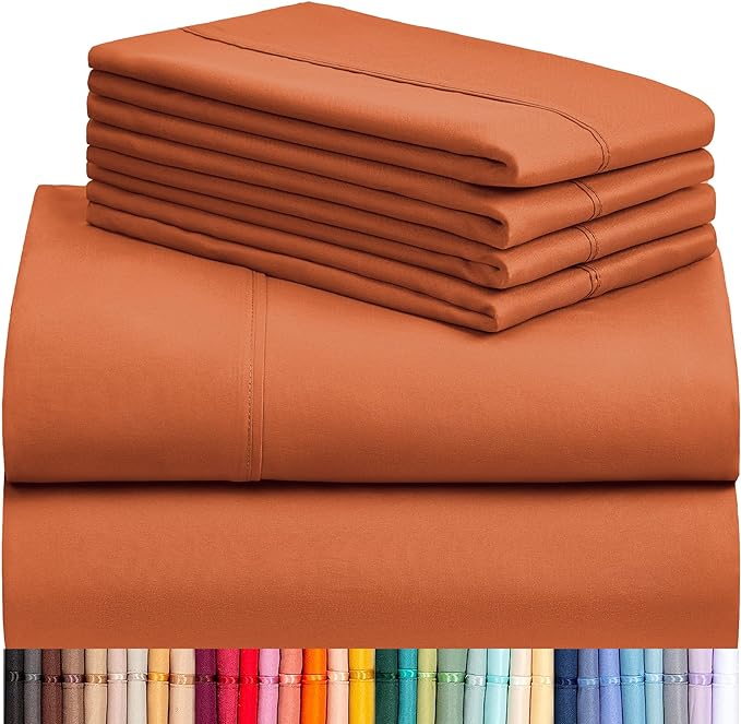 LuxClub 6 PC King Sheet Set, Breathable Luxury Bed Sheets, Deep Pockets 18" Wrinkle Free Cooling Bed Sheets Machine Washable Hotel Bedding Silky Soft - Autumn Orange King - LeafyLoom