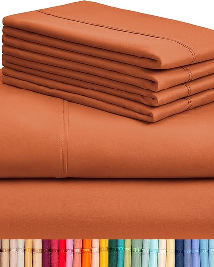 LuxClub 6 PC California King Sheet Set, Breathable Luxury Bed Sheets, Deep Pockets 18" Wrinkle Free Cooling Sheets Machine Washable Hotel Bedding Silky Soft - Autumn Orange Cal King - LeafyLoom