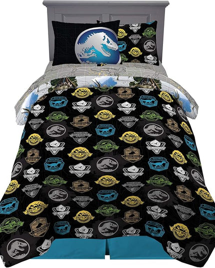 Franco Kids Bedding Super Soft Comforter and Sheet Set with Sham, 5 Piece Twin Size, Jurassic World,6A1348 - LeafyLoom
