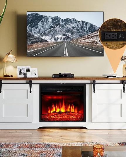 oneinmil Fireplace TV Stand with 18” Electric Fireplace, 58” TV Console Stand for TVs Up to 65", Entertainment Center, Fireplace for The Living Room TV Stand, White - LeafyLoom