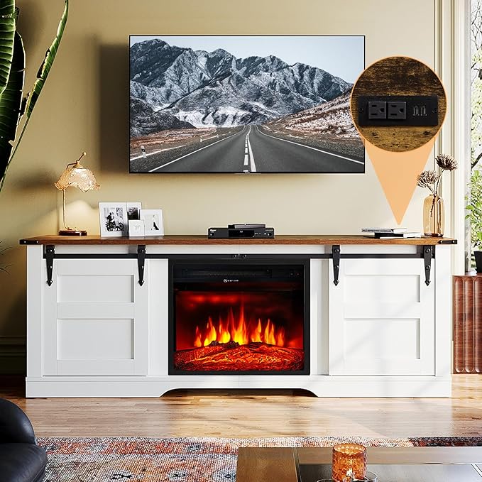 oneinmil Fireplace TV Stand with 18” Electric Fireplace, 58” TV Console Stand for TVs Up to 65", Entertainment Center, Fireplace for The Living Room TV Stand, White - LeafyLoom