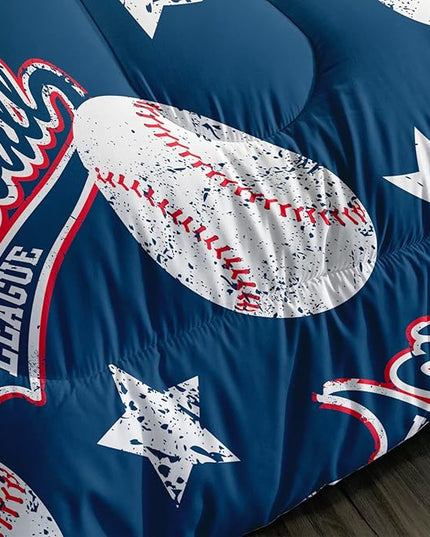 3D Baseballs Comforter Full Size,Blue Baseball Kids Comforter Set,3Pcs Bedding Set Printed Comforter with 2 Pillowcases,Down Alternative,Soft and Lightweight,for All Seasons - LeafyLoom