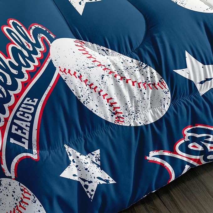 3D Baseballs Comforter Full Size,Blue Baseball Kids Comforter Set,3Pcs Bedding Set Printed Comforter with 2 Pillowcases,Down Alternative,Soft and Lightweight,for All Seasons - LeafyLoom