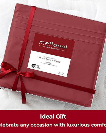 Mellanni Extra Deep Twin Sheets - 3 PC Iconic Collection Bedding Sheets & Pillowcases - Hotel Luxury, Ultra Soft, Cooling Bed Sheets - Extra Deep Pocket up to 21 inch (Twin, Brick Red) - LeafyLoom