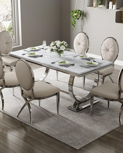 ACEDÉCOR Dining Chairs, White Velvet Dining Room Chairs with Silver Mirrored Base, Glam White Kitchen Chairs for Dining Room, Kitchen, Living Room (Set of 4) - LeafyLoom