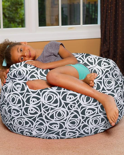Posh Creations Bean Bag Chair for Kids, Teens, and Adults Includes Removable and Machine Washable Cover, 38in - Large, Canvas Roses Gray - LeafyLoom