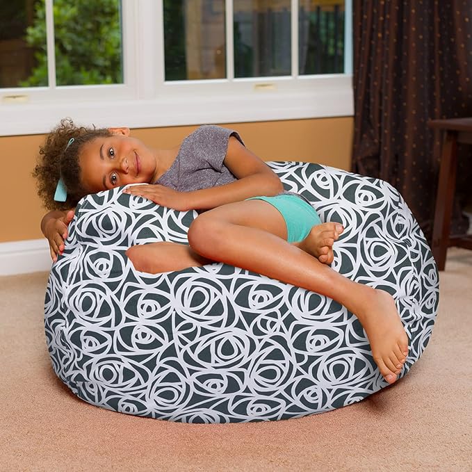 Posh Creations Bean Bag Chair for Kids, Teens, and Adults Includes Removable and Machine Washable Cover, 38in - Large, Canvas Roses Gray - LeafyLoom