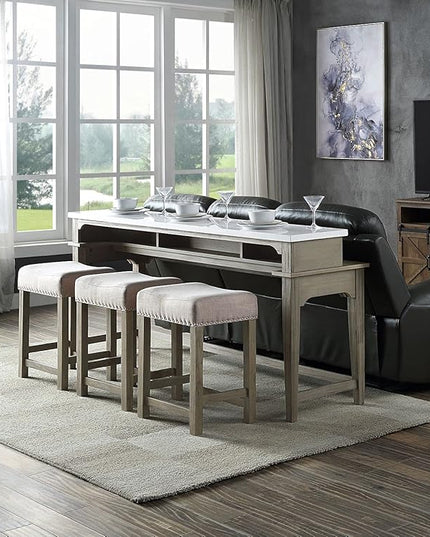 NicBex Kitchen Table Chairs Set of 4 Dining Table Set 4Pc Pk Counter Height Set with USB in Beige Fabric, Marble & Rustic Oak Finish for Small Space, Apartment, Oak - LeafyLoom