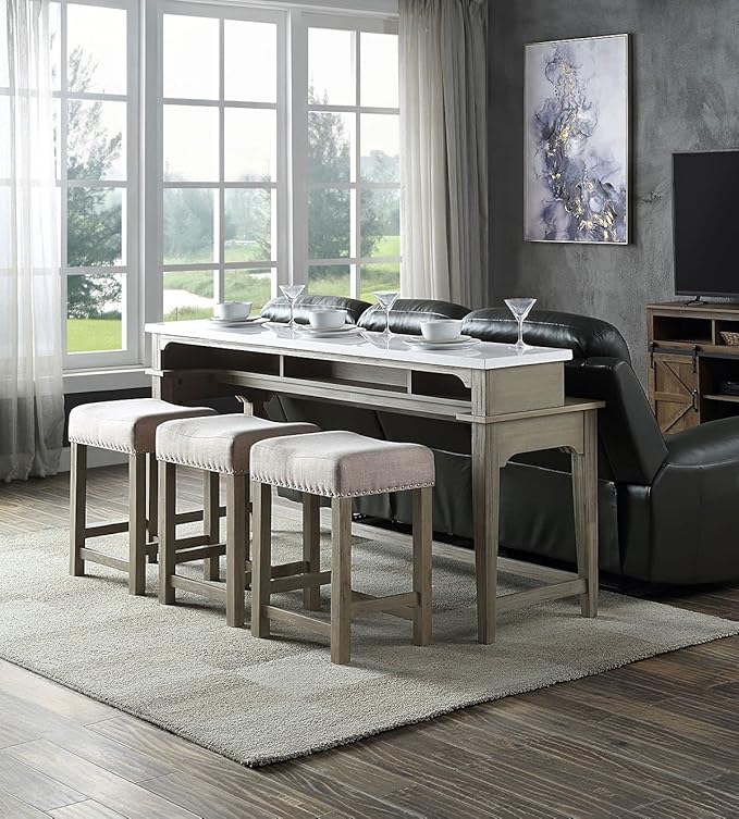 NicBex Kitchen Table Chairs Set of 4 Dining Table Set 4Pc Pk Counter Height Set with USB in Beige Fabric, Marble & Rustic Oak Finish for Small Space, Apartment, Oak - LeafyLoom