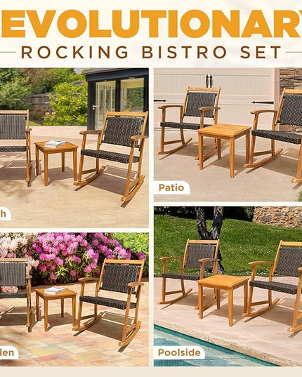 Solid Wood Chairs Set of 2 with End Table, Wicker Rocking Design - LeafyLoom