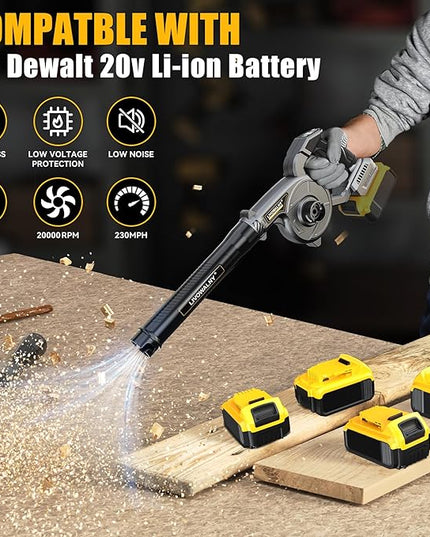 LIVOWALNY Lightweight Battery Leaf Blower: Cordless Battery Operated Blower for Dewalt 20v Battery - Electric Leaf Blowers & Vacuum 2-in-1 with 3 Speed Mode for Yard Driveway Patio Garage Sidewalk - LeafyLoom