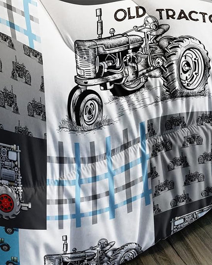 Axolotl Tractor Comforter Set Twin Size,Cartoon Truck Car Comforter Set for Boys,Farm Excavator Bedding Set with Old Tractor for Kids Boys Teens Adult All Season,1 Quilt 2 Pillowcases - LeafyLoom
