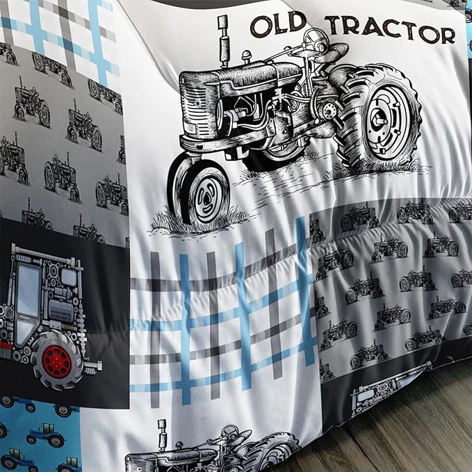 Axolotl Tractor Comforter Set Twin Size,Cartoon Truck Car Comforter Set for Boys,Farm Excavator Bedding Set with Old Tractor for Kids Boys Teens Adult All Season,1 Quilt 2 Pillowcases - LeafyLoom
