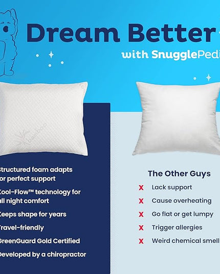 Snuggle-Pedic Toddler Pillow for Travel & Camping - USA Made Shredded Memory Foam Pillows w/Cooling Cover - GreenGuard Gold Certified Kids Pillow - LeafyLoom