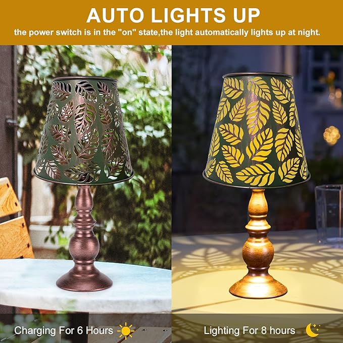 pearlstar Solar Table Lamps Bedside Lamps - Leaf Garden Waterproof Cordless Solar Table Lamps for Patio Garden Pathway Yard - LeafyLoom