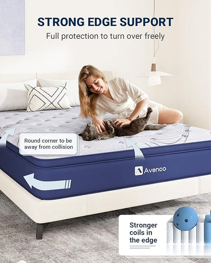 Avenco Mattress Queen, 12 Inch Queen Mattress Hybrid, Medium Firm Queen Mattress in a Box for Pressure Relief and Sound Sleep, Wrapped Coils and CertiPUR-US Foam, Soft Breathable Fabric - LeafyLoom