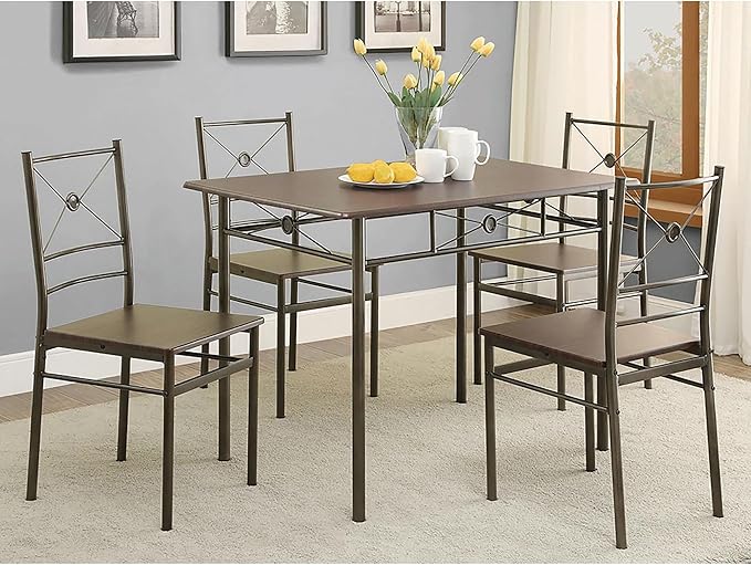 NicBex Small Dining Table Set for 4 Counter Height Dining Table Set 5-Piece Rectangle Dining Set for Kitchen, Breakfast Nook Living Room, Steel Frame, Space-Saving, Brown - LeafyLoom